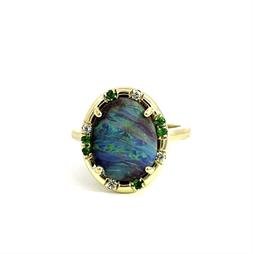 Oval Boulder Opal and Tsavorite Sprinkle Ring