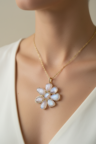 Rainbow Moonstone Pendant on Model