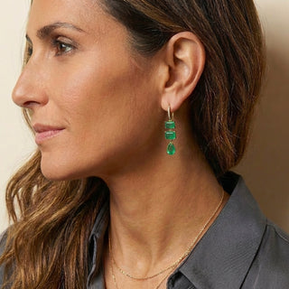 Emerald Cut and Pear Shaped Three Stone Emerald Joyce Earings