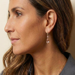 Pear Shaped Padparadscha Sapphire and Marquis Morganite Two Stone Joyce Earrings