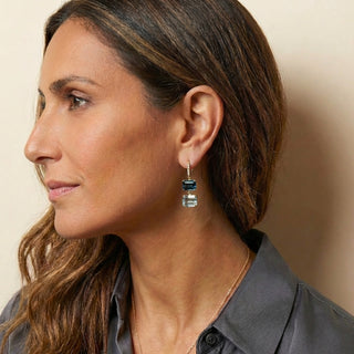 Emerald Cut Blue Topaz and Aquamarine Hi Lo Joyce Earrings