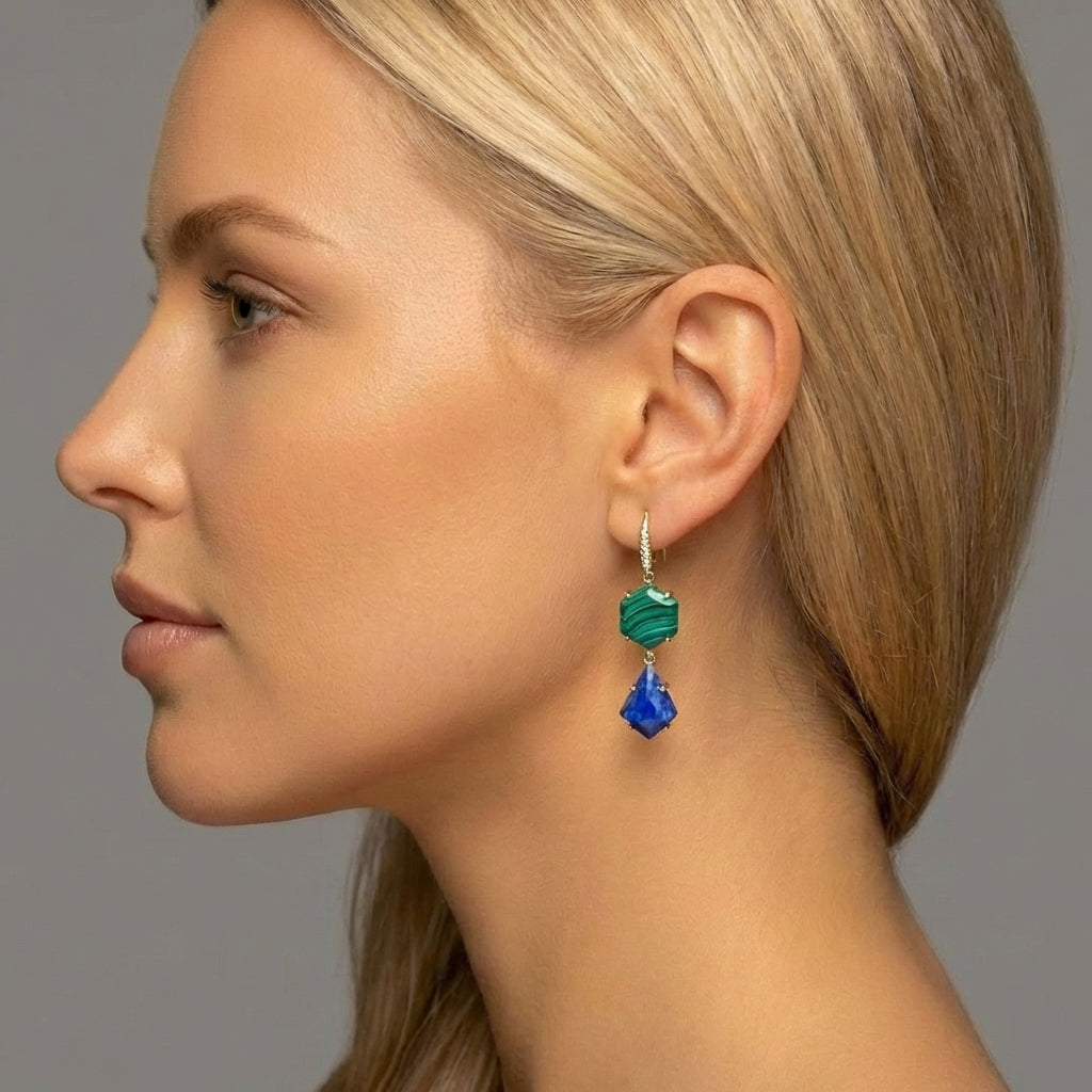 Azurite Malachite and Lapis Two Stone Joyce Earrings – Lauren K