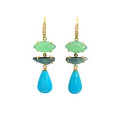 Chrysoprase, Boulder Opal and Sleeping Beauty Turquoise Briolette Earrings