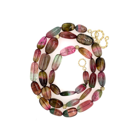 Smooth Oval Watermelon Tourmaline Chelsea Beaded Necklace