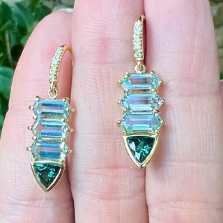 Aquamarine and Green Tourmaline Totem Earrings