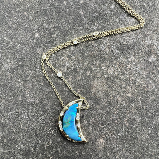 Crescent Shaped Boulder Opal Sprinkle Necklace