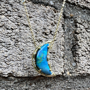 Crescent Shaped Boulder Opal Sprinkle Necklace