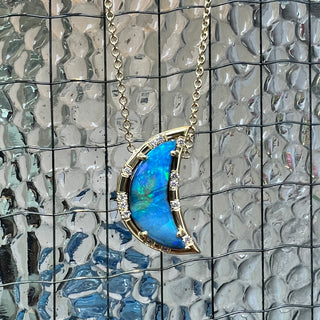 Crescent Shaped Boulder Opal Sprinkle Necklace