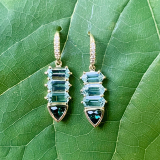 Aquamarine and Green Tourmaline Totem Earrings