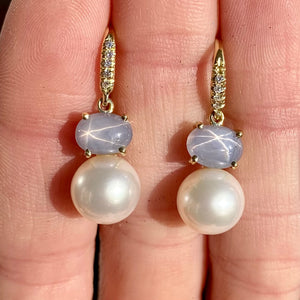 Star Sapphire and Pearl Joyce Earrings