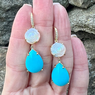 Carved Opal Flower and Turquoise Joyce Earrings
