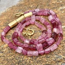 Tube Shaped Pink Tourmaline Beaded Necklace