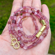 Tube Shaped Pink Tourmaline Beaded Necklace