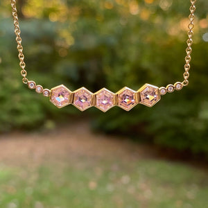 Morganite Hexagon Joyce Cluster Necklace
