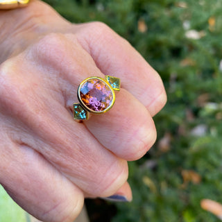 Pink and Green Tourmaline Triad Ring