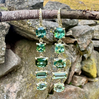 Green Tourmaline Five Stone Joyce Earrings