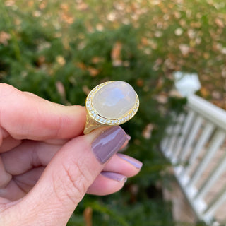 Rainbow Moonstone Flower Impression Ring