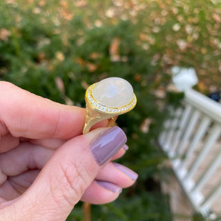 Rainbow Moonstone Flower Impression Ring