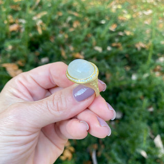 Rainbow Moonstone Flower Impression Ring