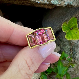 Pink Tourmaline Triad Ring