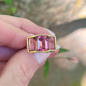Pink Tourmaline Triad Ring