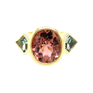 Pink and Green Tourmaline Triad Ring