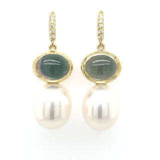 Green Tourmaline and Pearl Joyce Earrings