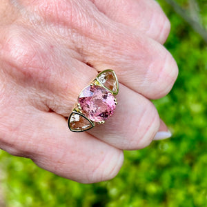 Pink Tourmaline and Morganite Triad Ring