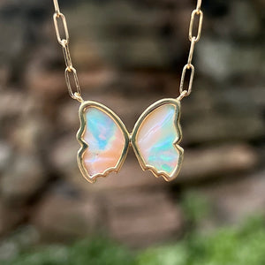 Carved Opal Butterfly Bea Necklace