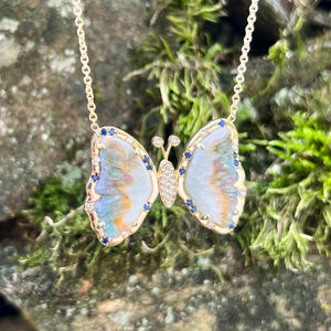 Carved Paraiba Tourmaline Butterly and Sapphire Sprinkle Necklace