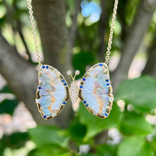 Carved Paraiba Tourmaline Butterly and Sapphire Sprinkle Necklace