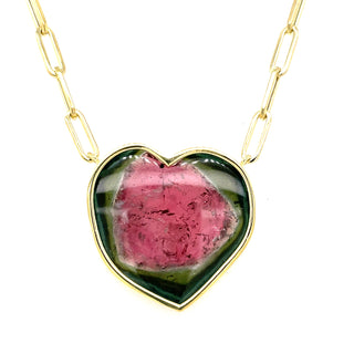 Heart Shaped Watermelon Tourmaline Large Bea Necklace
