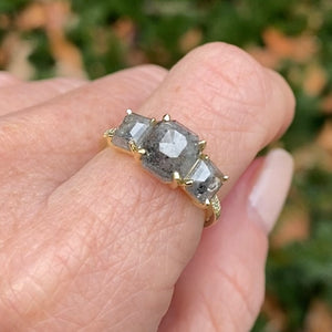 Three Stone Cushion Cut Silver Diamond Ring