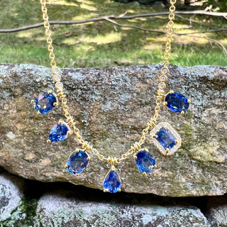 Mixed Shape Blue Sapphire Fringe Necklace
