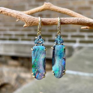 Aquamarine and Boulder Opal Joyce Earrings