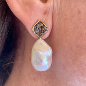 Freshwater Baroque Pearl Champagne Diamond Petra Earrings