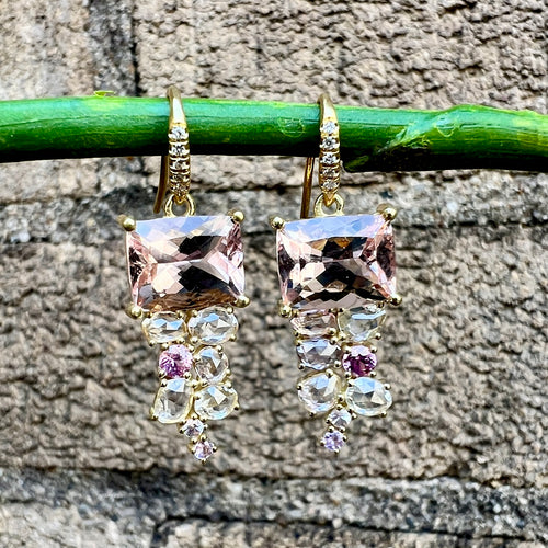 Morganite and Rose Cut Sapphire Nomad Earrings