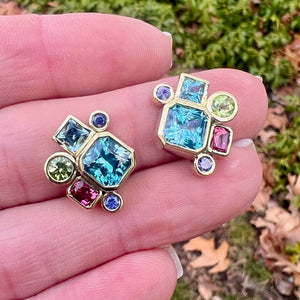 Blue Zircon and Multicolor Gemstone Rio Earrings