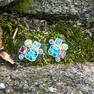 Blue Zircon and Multicolor Gemstone Rio Earrings