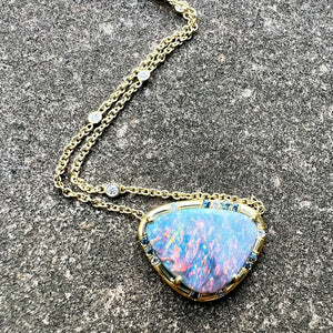 Lightning Ridge Opal and Teal Blue Sapphire Sprinkle Necklace