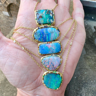 Lightning Ridge Opal and Teal Blue Sapphire Sprinkle Necklace