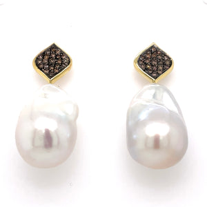 Freshwater Baroque Pearl Champagne Diamond Petra Earrings