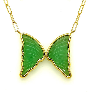 Carved Chrysoprase Butterfly Bea Necklace