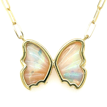 Carved Opal Butterfly Bea Necklace