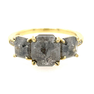 Three Stone Cushion Cut Silver Diamond Ring