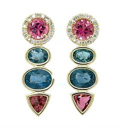 Mixed Shape Pink and Blue Tourmaline 4 Stone Gemma Stud Earrings