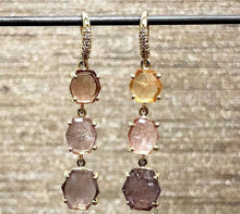 Joyce Multicolor Rose Cut Hexagon Sapphire Three Stone Earrings