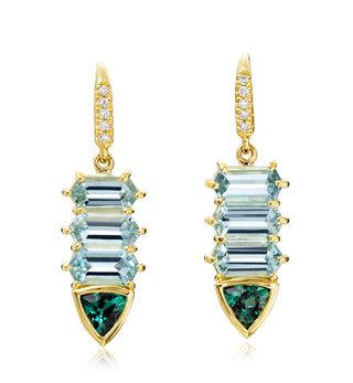 Aquamarine and Green Tourmaline Totem Earrings