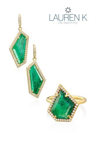 Emerald Geometric Shaped Mischa Earrings
