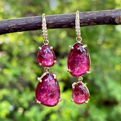 Pink Tourmaline Smooth Nugget Hi-Lo Joyce Earrings